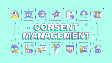 Fototapeta premium Contest management mint green word concept. Personal user data access. Digital permission. Typography banner. Vector illustration with title text, editable icons color. Hubot Sans font used