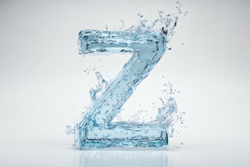 Liquid Letter Z with Splash, Blue Water Forming Letter, 3D Render on White