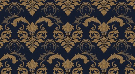 Midnight Bloom Damask AI Generated