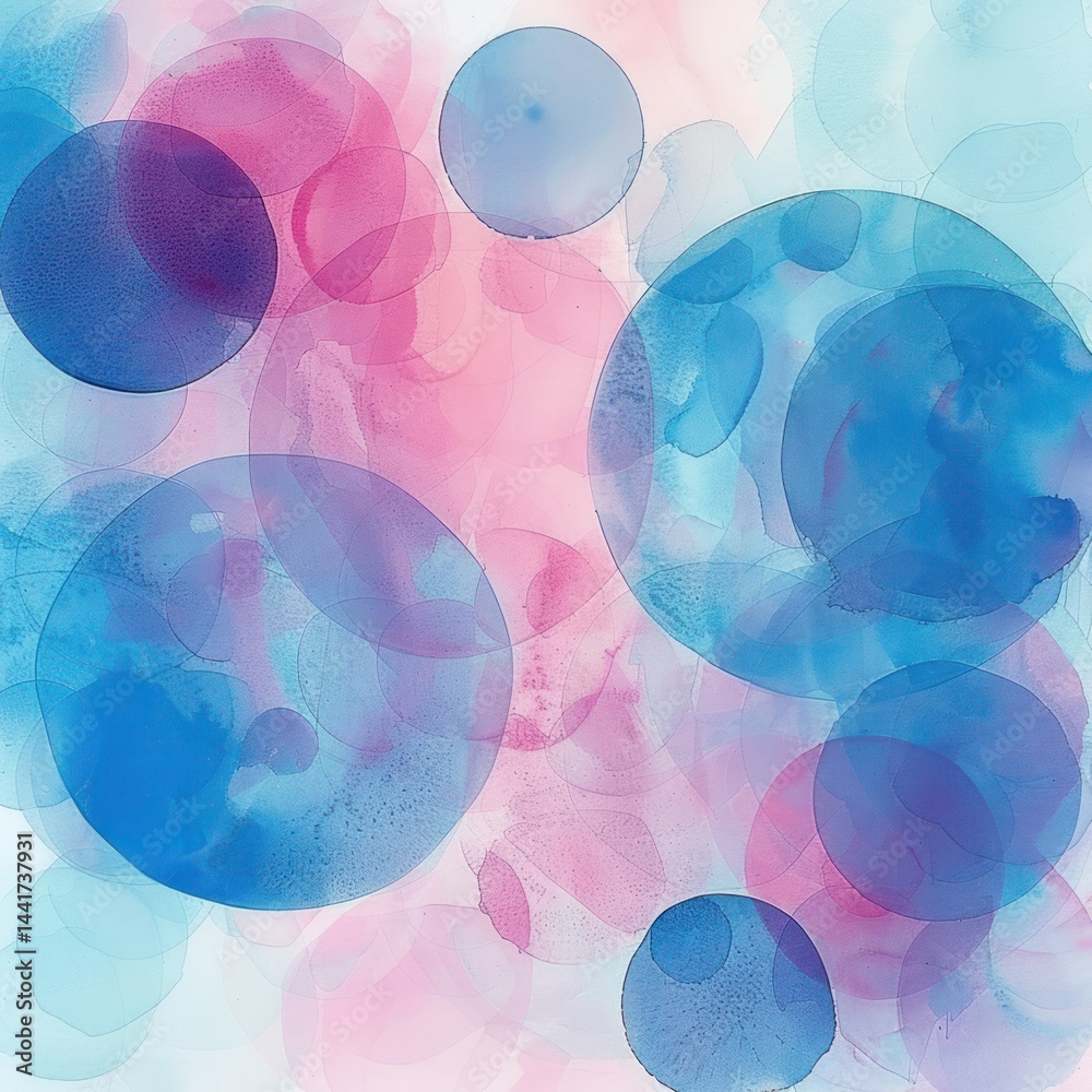 Leinwandbilder abstract composition of translucent overlapping circles in varying shades of blue and pink with soft