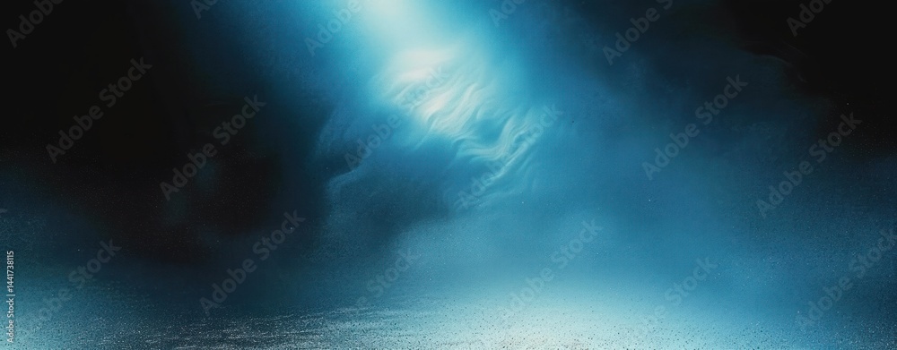 Aufkleber mysterious glowing light shining through dark blue underwater scene with soft flowing shapes and tex