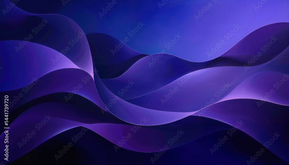 Leinwandbilder Smooth flowing purple and blue ribbon-like waves creating a serene and calming abstract landscape with gentle curves and gradients