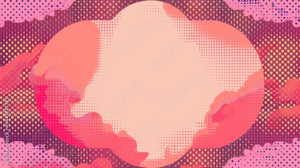 Fototapete abstract composition with large central gradient shape in cream and coral pink surrounded by dotted 