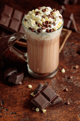 Hot chocolate cocoa drink with whipped cream.