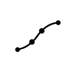 Black curved line graph with points on white background illustrative element