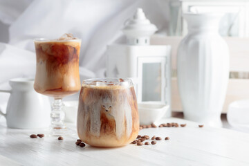 Iced coffee with cream and natural ice.