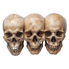 Obraz premium Three human skulls displayed against a transparent background showcasing anatomical details and structure, Human Skulls on transparent background