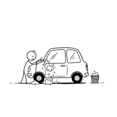 Obraz premium Stick Figure Washing a Car with Soap and Water