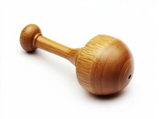 Light Brown Wooden Baby Rattle on White Background