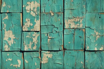 Aged teal wooden panels with peeling paint.