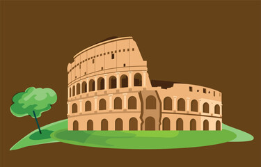 illustration of the Roman Colosseum, an iconic landmark in Rome, showcasing its ancient architecture and historical