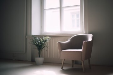 Fototapeta premium soft natural light streams through simple room with neutral tones and minimalistic decor