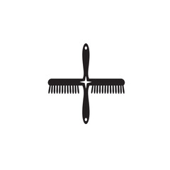 Black and white minimalist cross design featuring two cleaning brushes