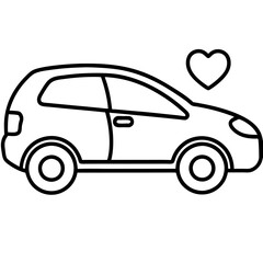 Classic Car with Love Symbol Outline