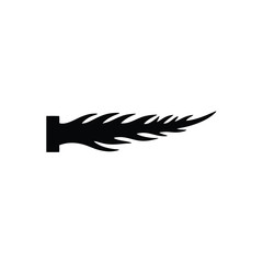 Silhouette of an abstract feather design in black and white for creative use