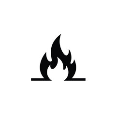 Minimalist black fire icon isolated on white background representing danger and warning