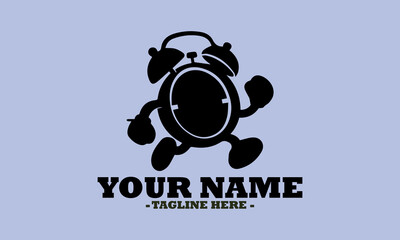 Obraz premium mascot cartoon alarm clock silhouette icon on a white background vector and mascot cartoon alarm clock logo design