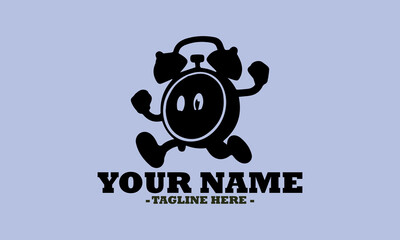 mascot  cartoon alarm clock silhouette icon on a white background vector and mascot cartoon alarm clock logo design