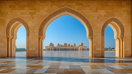 Fototapeta premium Mosque archway, courtyard view