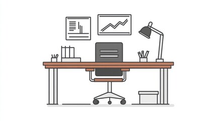 Simple line art depiction of a modern workspace.