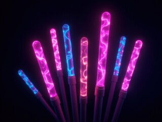 Obraz premium neon Group of neon lights that are arranged in a row, with each light emitting a bright, colorful glow
