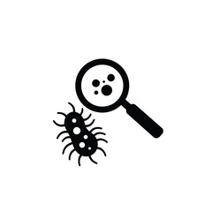 Magnifying glass inspecting bacteria or virus microorganism silhouette on a white background