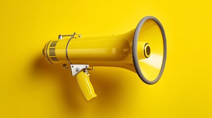 Bright yellow megaphone on solid yellow background, symbolizing clear communication and bold expression.