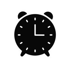 Simple black alarm clock vector illustration icon for time management and reminders