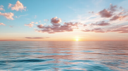 Obraz premium Serene ocean view with pastel sunset clouds reflecting on calm water surface