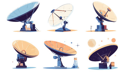 Obraz premium Flat Minimalist Cartoon Satellite Dish Set for Wireless Communication and Technology Projects