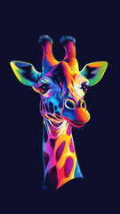 Obraz premium Vibrant Colorful Giraffe Face: Bold Vector Illustration for T-Shirt Design