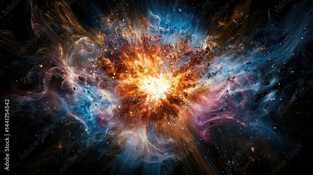 Poster Cosmic explosion captured in space celestial event abstract art vibrant energy universal perspective dynamic forces