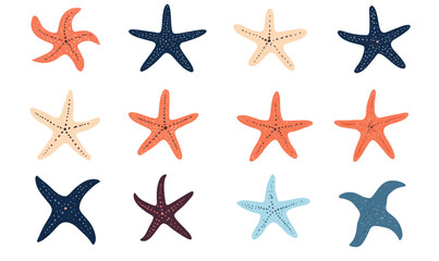 Colorful Starfish Vector Set Isolated on White Background for Decoration and Design