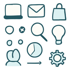 Technology Icon Set (Laptop, Mail, Lightbulb, etc.)