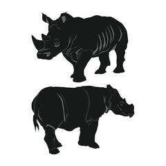 Black Rhinoceros, Rhino Silhouette illustration on white background vol 01