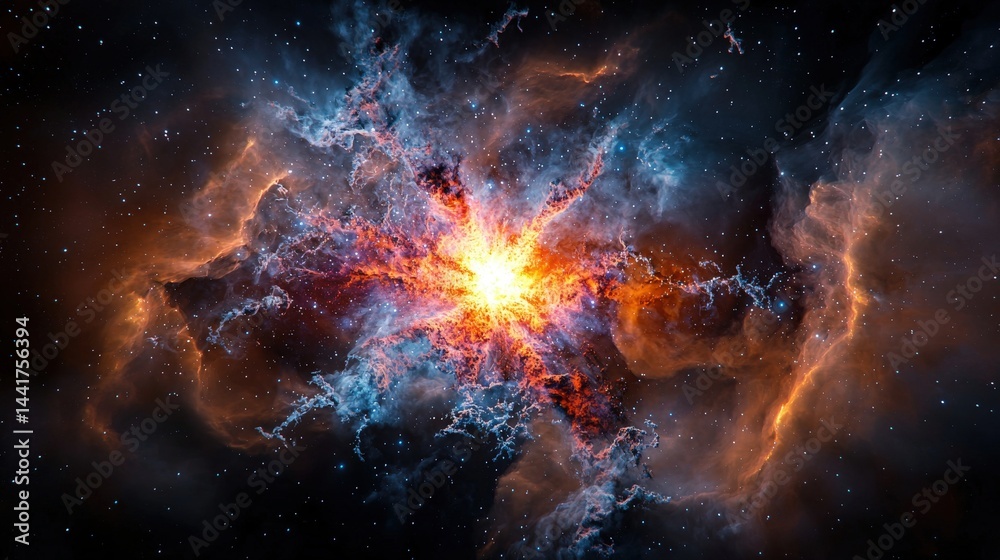 Poster cosmic explosion of star formation outer space scientific visualization nebula environment astronomi