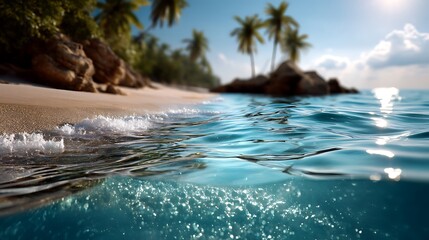 Fototapeta premium Tropical beach adventure ocean photography of bright turquoise water and soft waves under a clear blue sky