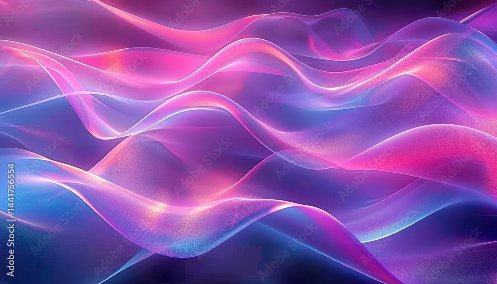 Poster Abstract flowing translucent waves in vibrant pink and purple hues creating a smooth, dreamy, and calming visual atmosphere