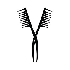 Two black hair combs crossed illustration salon tools barber equipment isolated design