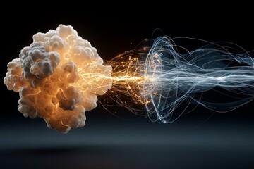 Electrical Discharge Between Two Spheres Creates Luminous Trails on Dark Background, a Power Transfer Visualization