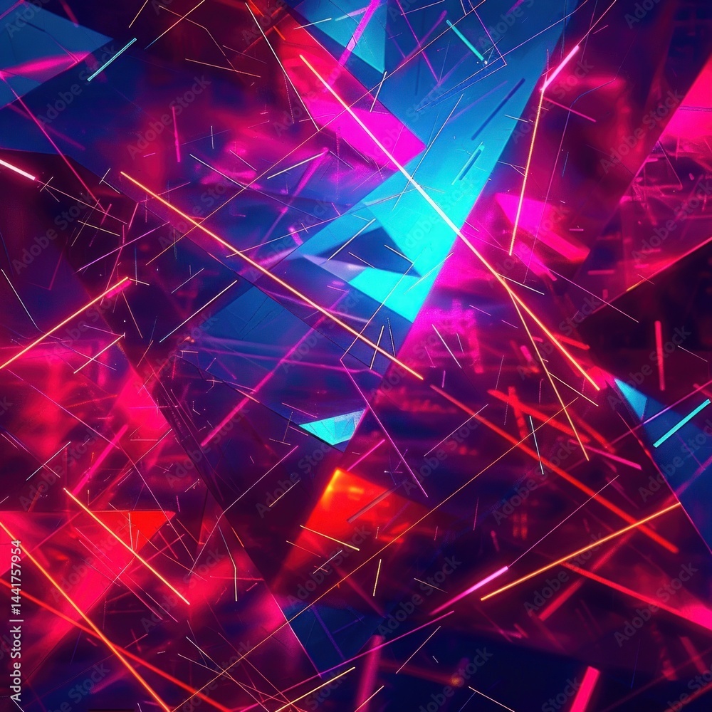 Leinwandbilder vibrant abstract geometric composition with intersecting glowing pink, purple, blue, and red shards 