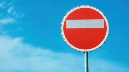 Circular red prohibition sign against a clear sky.