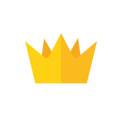 A flat illustration of golden crown isolated on white background.