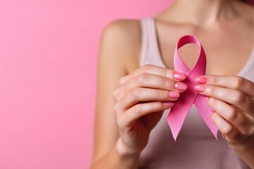 Breast cancer awareness pink ribbon for Wear pink day charity in October for woman health and patient survivor fighting with breast tumor illness (bow isolated with clipping path on white background)