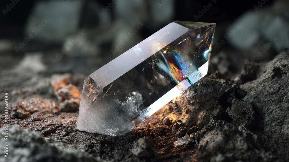 Aufkleber beautiful crystal resting on a natural rock surface highlighting its unique texture and surrounding 