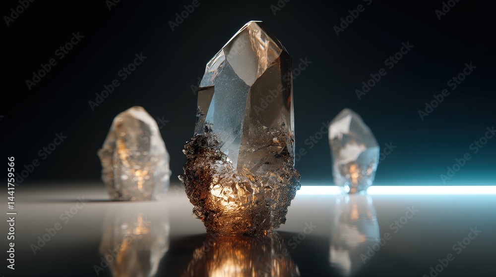 Poster dazzling diamond placed on a reflective surface creating stunning light reflections and eye-catching