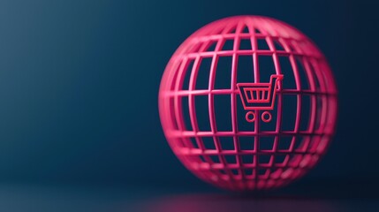 Pink 3D Globe with Shopping Cart Icon Symbolizing Global eCommerce and Online Shopping Trends