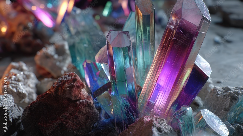Poster A close-up view of crystals representing the intersection of nature and cybernetics in a realistic perspective