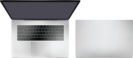 open and closed Laptop sleek design top view illustration