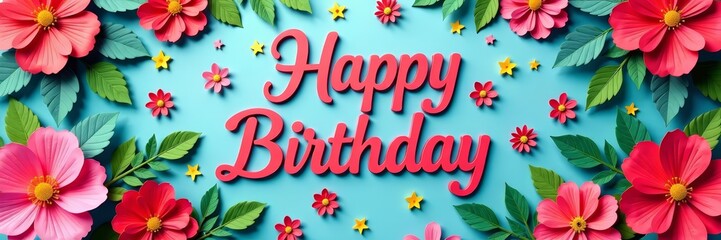 Intricate paper cutting of happy birthday greeting card featuring intricate details and vibrant colors, colors, vibrant, design